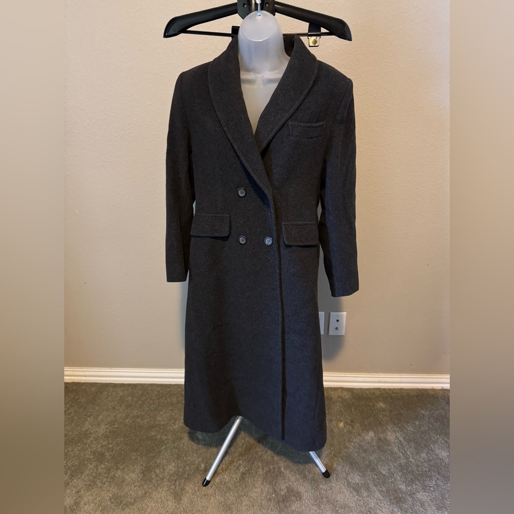 John Weitz Cashmere Wool blend Double-Breasted Dark Gray Coat Sz 4p